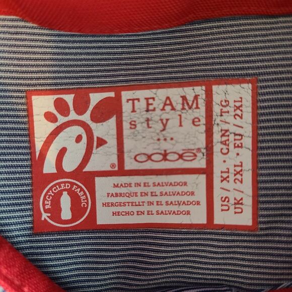 Oobe Chick-Fil-A Mens XL Uniform Blue Striped Polo Recycled Fabric Workwear - Picture 6 of 9